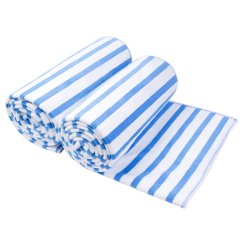 JML Microfiber Beach Towels, Quick Drying Bath Towel Set for Adult, 2 Pack, 30" x 60", Cabana Stripe, Absorbent, Use for Travel, Summer, Sport, Swimming, Pool, Yoga, Camping, Microfiber StripeBlue - Image 1